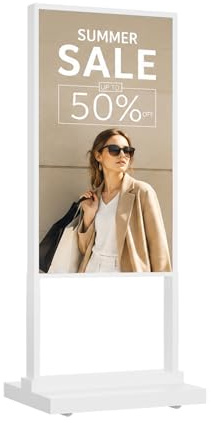 Digital Signage Display 55 Zoll, 700Nits LCD, Tragbar Werbedisplay Digital 4K UHD Digitales Menüboard, Geeignet für Einzelhandelsgeschäft, Restaurant, Einkaufszentrum und Gewerbezentrum, Weiß
