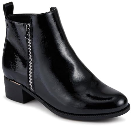 Wide Fit Smart Zip Up Ankle Boots - Black Patent Size 4