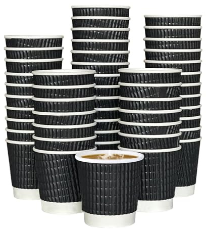 ECONX 100 X 4oz Kraft Paper Coffee Cups Black - Triple Walled Disposable Espresso Insulated Kraft Ripple Paper Cups -Great for Hot & Cold Beverage Drinks, Tea, Cappuccino Cold Takeaway Coffee Tea Cup