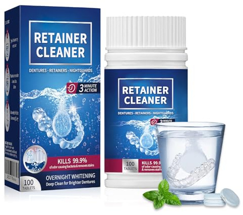 100 Tablettes De Nettoyage Retainer, Nettoyant 3 Minutes Pour ProthèSes Dentaires, Pastille GouttièRes Dentaires Cleaning CompriméS, Aide à éLiminer Les Taches, Pour Appareils GouttièRes