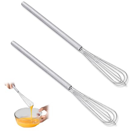 HMCEY 2 Piezas Mini Batidora Manual 26.5 X 2.5 CM,Barillas Batir Manual,Varillas Cocina Metal,Batidora de Huevos con Mango de Acero Inoxidable,Mini Whisk para Mezclar, Batir, Espumar y Remover