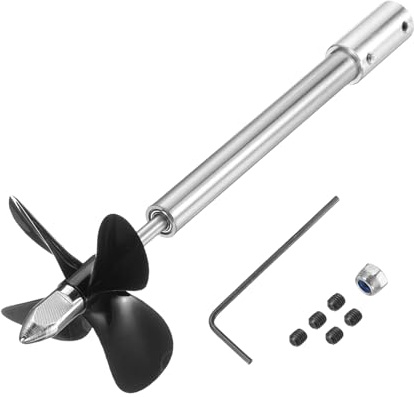 QUARKZMAN Eje De Transmisión Cuatro Hélices Y Junta De Acoplamiento para Kit De Ensamblaje De Acoplador De Barco RC, Eje De 12.5 cm, Manguito De 8 cm, Cuatro Hélices De 5.5 Adecuado Par