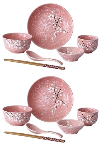 LOPUNER Juego de Vajilla Cerámica Japonesa de 12 Piezas para Hogar Diseño Delicado Rosa, Adecuado para Hotel y Restaurante