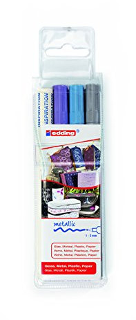 edding 751 - Glanz-Lackmarker - Metallic - Rundspitze 1-2 mm - 3er Set inkl. Inspiration - Zum Malen, Basteln, Dekorieren, Beschriften von Glas, Stein, Holz, Kunststoff u. Papier. Wasserfest.