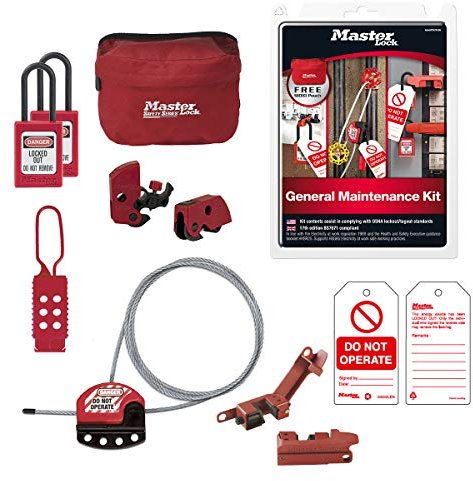 Master Lock MAINTKIT-EN Isolamento Manutenzione Generale Compreso Lucchetti di Sicurezza, Blocchi Interruttore Elettrico, Etichetta Warning Equipment has been locked out Chiavistello di Isolamento