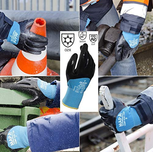 MAPA Professional TempIce 700 – Nitril-Schutzhandschuhe für extrem niedrige Temperaturen -10°C, im Einsatz durch Behörden und im Bereich Logistik, schwarz/blau, Größe 10 (1 Paar), Schutzhandschuhe