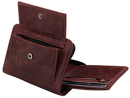 Otto Angelino RFID Schutz Herren Bifold Doppel-Reißverschluss Geldbörse -Italienisches Rindsleder - Schlanker Reisekomfort - Kreditkartenhalter mit transparentem ID Slot - Snap Back Münzenhalter
