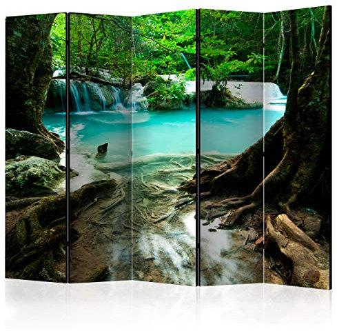 decomonkey Paravent Raumteiler Innen Wasserfall Wald, 225x172 cm, 5-teilig