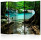 decomonkey Paravent Raumteiler Innen Wasserfall Wald 225x172 cm 5 Teilig Einseitig Room Divider Wall Raumteiler Stehend Trennwand Sichtschutz Spanische Wand Sichtschutzwand Wohnzimmer Holz