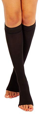 RIEMTEX Medizinisch abgestufte Kompressionsstrümpfe Klasse 2 CCL2 offene Spitze Waden Strümpfe Thrombosestrümpfe Damen u Herren Schwarz o. Beige (Größe 7, Schwarz)