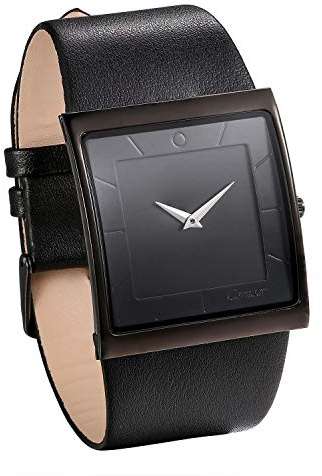 JewelryWe Herren Armbanduhr Analog Quarz 30M Wasserdicht Leder Echtleder Armband Luxus Geschäfts Uhr mit Quadrat Zifferblat, Schwarz/Kaffee