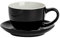 Argon Tableware Black Cappuccino Cup with Saucer - 250ml Dishwasher Safe Gloss Stoneware Cappuccino Cups and Saucer Set Coffee Mugs with Handle and Grooved Plate