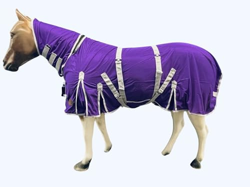 TECH EQUESTRIAN Heavy Duty Horse Fly Sheet with Neck and Detachable Belly Band | Summer Sheet (78, Purple)