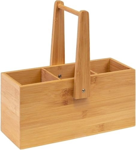 Westmark Organizador de cocina/mesa, 3 Compartimentos, Con asa de transporte, Dimensiones: 26,5 x 27,8 x 10 cm, Bambú, Tapas + Friends, Marrón claro, 69822270