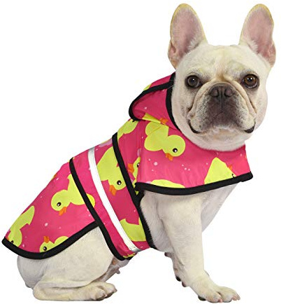 HDE Hunde-Regenmantel mit Kapuze, Zupfponcho für kleine bis große Hunde und Welpen (Rosa Enten, Medium)