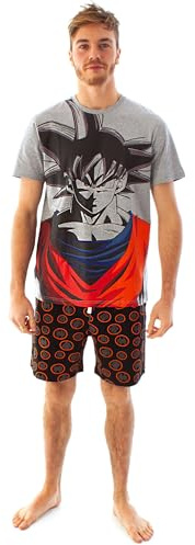 Dragon Ball Z Pyjamas For Men T-shirt and Shorts Set | Goku Character Graphic Short Sleeve Grey Tee | Anime Merchandise