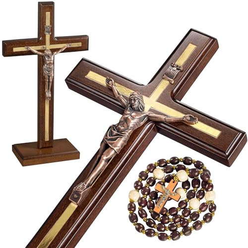 Asterom Handgefertigtes Kruzifix – Tischkreuz aus Holz mit abnehmbarem Ständer – einzigartiges stehendes katholisches Kruzifix