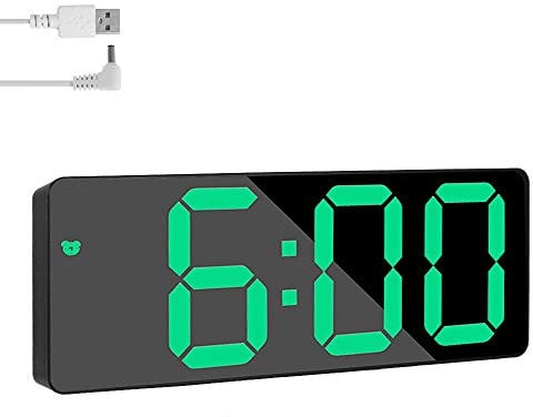 Digital Alarm Clock, LED Digital Bedside Clock Battery Powered with Snooze, Adjustable Brightness,USB Port Mirror Alarm Clock for Bedroom, Bedside, Office& Travel