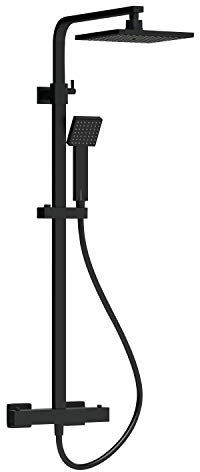 Nuie JTY486 Modern Bathroom Square Thermostatic Bar Shower with Telescopic Kit, Matt Black