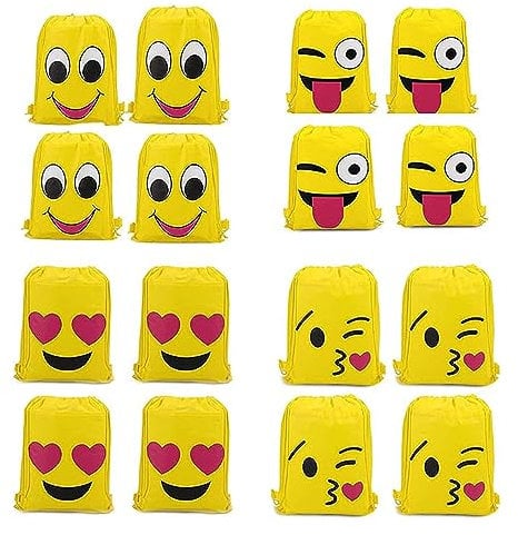 Emoji Borse Sacca,RoadLoo 16 Pezzi Zaino con Coulisse Borsa Funny Sacca da Goody Tasca Coulisse Sportiva Sacche Drawstring Bag Sacche Palestra Sacchettini Ragazzi Bambina per Festa Compleanno