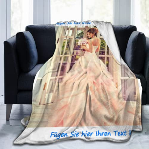QIYI Personalisierte Fotodecke Mit Eigenem Foto/Namen/Text, Kuscheldecke Bedrucken Lassen mit Foto, Fotogeschenk für Jahrestag, Geburtstag, Valentinstag Muttertag, 50x40in(130x100cm)