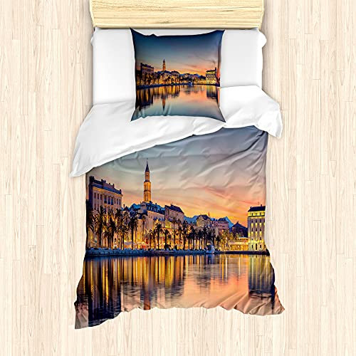 ABAKUHAUS Kroatien Bettbezug Set für Einzelbetten, Romantisches Sonnenuntergang, Milbensicher Allergiker geeignet mit Kissenbezug, 135 cm x 200 cm - 80 x 80 cm, Mehrfarbig