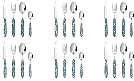 Excelsa Mandala Azzurro Servizio 24 Posate Per 6 Persone, Acciaio Inox 18/0, Manico Colorato