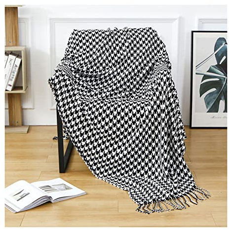 CFlong Decke Sofa Kuscheldecke, Hahnentritt Sofaüberwurf Decke, Dicke Sofadecke Couchdecke Wohndecke, Warm Dick Sanft Winter Flauschige Sofa Couch Wirft Decken (130 * 172CM,Schwarz)