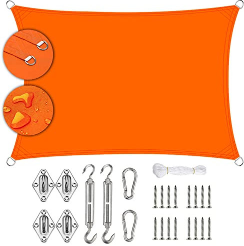 Linmssd Sonnensegel Sonnenschutz Segel 3.5x6.2m, Leichtgewicht Überdachung, wetterbeständiger UV-Schutz, mit Freiem Seil, für Garten Balkon Terrasse - Orange