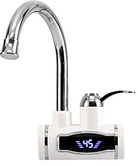 Elektrisch Wasserhahn mit Durchlauferhitzer, Btstil 360°Drehbar Edelstahl Durchlauferhitzer Wasserhahn, Elektrische Heizung Wasserhahn 220V mit LCD Temperaturanzeige für Küche