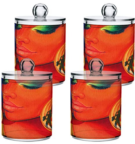 Kigai Jazz Song Music Qtip Halter Spender für Wattebälle, Wattestäbchen, Kunststoff, transparentes Apothekerglas, Heimdekoration, Küche, Vorratsdose, 4 Stück