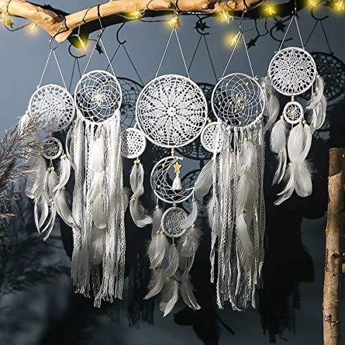 EasyBravo Traumfänger-Set, 5 Stück, Makramee-Wandbehang für Vintage-Hochzeit, Heimdekoration, Weiß