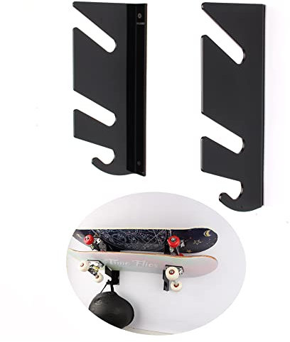 WANLIAN Skateboard Wandhalterung Display Rack, Double Skateboard Wandregal Display Rack mit Aufbewahrungshaken, Wandhalterung Wandhalter Für Longboard,Snowboard,Skateboard