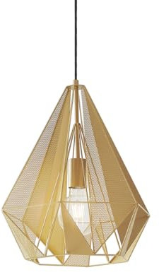Qazqa - Industrie I Vintage I Industrie I Vintage I Hängelampe I Pendellampe I Pendelleuchte Gold I Messing mit Netz - Karkasse I Wohnzimmer I Schlafzimmer - Stahl Rund - LED geeignet E27