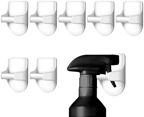 LUTER 8pcs Spray Bottle Hooks for Cabinet, Adhesive Spray Bottle Hanger Hooks Wall Mount Spray Can Holder for Storage Rack Cabinet Kitchen Extra Storage Space Organizer Hanger