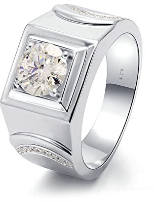 Daesar Ring Weißgold 585 Herren, Hochzeit Ring Männer Siegelring mit 1ct Moissanit Eheringe Verlobungsringe Nickelfrei Gr.58 (18.5)