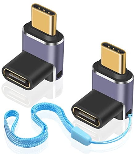 Duttek 240W USB C auf USB C Adapter, USB C 90 Grad Adapter, USB Type C Adapter 40Gbps unterstützt 8K@60Hz, Kompatibel für Thunderbolt 3/4, Switch, MacBook, Laptop und weitere Typ C Geräte (2 Pack)