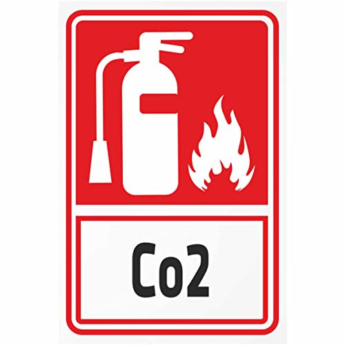 INDIGOS UG - Alu - Dibond Schilder 3mm - Sicherheit - Feuerlöscher CO2 - Kombi - 200x150 mm - Hotel, Firma, Schutz, KITA, Arzt, Praxis, Wohnung