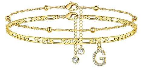 TINGN Fussketten für frauen, Fußkettchen für Damen Fußkettchen mit Buchstaben G Doppelte Fußketten Fussketten Frauen Kinder Personalisierte Geschenk Schmuck Sommer Stand Geschenke für Tochter Mädchen