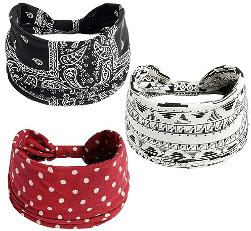 scicent Stirnband Damen Sommer 3 Pcs Haarband Boho Elastische Weiche Criss Cross Floral Haarbänder Nicht Leicht Abzurutschen Geeignet für Alltag Yoga Sport Fitness, 13938
