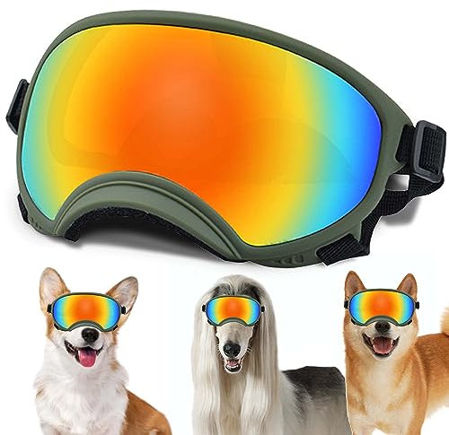Mittelgroße Hundesonnenbrille mit verstellbarem Riemen, UV-Schutz, winddicht, geeignet für mittelgroße Hunde, Augenschutz, weiche Hundebrille