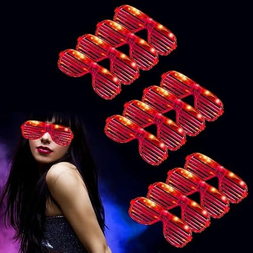 LMS 12 ovale Shutter-Brillen | Party-Dekoration für Erwachsene | LED-Brille für Kinderparty | LED-Leuchten blinkende Brillen für Nachtclub | Kinder-Sonnenbrille Multipack (rot)