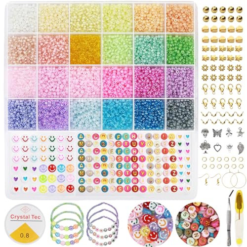DXRPO Perlen zum Auffädeln 11000+ Stück, 3mm Perlen für Armbänder Perlen Set Schmuck Selber Machen Set, Armbänder Selber Machen Set für DIY Ohrringe Armbänder