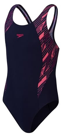 Speedo Junior Girl's HyperBoom Splice Muscleback Swimsuit | Swim Training | Chlorine Resistant, True Navy/Electric Pink/Fandango Pink, 5-6 Years