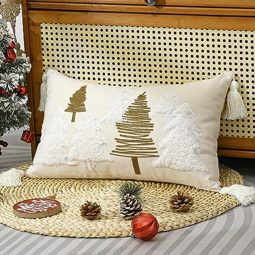 Lewondr Weihnachten Kissenbezug, Bäume braun weiß, 30x50cm, 1 Stück