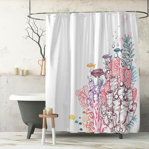 80-180 CM * 200 CM Poisson Rouge Corail mer Polyester Rideaux de Douche imperméables résistant à la moisissure Rideau de Douche étanche avec Crochets