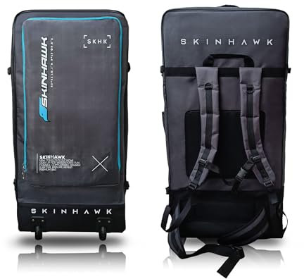 Skinhawk SUP Board Tasche, Robuster Rucksack mit Rollen, Reißfestes 1680D Gewebe, Verstellbare Riemen mit stabilem Reißverschluss
