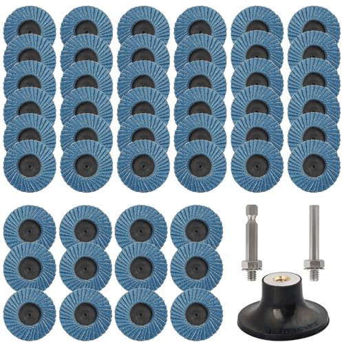AOKLIT 48 Pcs 2 Inch Flap Disc Set, Flat Flap Discs Roll Lock Sanding Discs 40 60 80 120Grit, Sander Disc with 1/4 Inch Holder for Angle Grinder Rust Removal