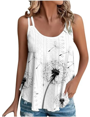 Sommer Tank Tops Damen Trägertop Bedruckte Damenweste Blusetops Ärmellose Shirt Damen Oberteile Elegant Top Neckholder Sommertop Tanktop Damen Baumwolle Damen-Westen Frauen Damentop Croptops
