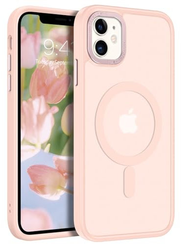 DUEDUE für iPhone 11 Hülle Mag-Safe, Hülle für iPhone 11 Handyhülle Mag-Safe Kamerahalterung Stoßfeste Schutzhülle Soft Silikon TPU für iPhone 11 Hülle Magnetische 6.1 Rosa